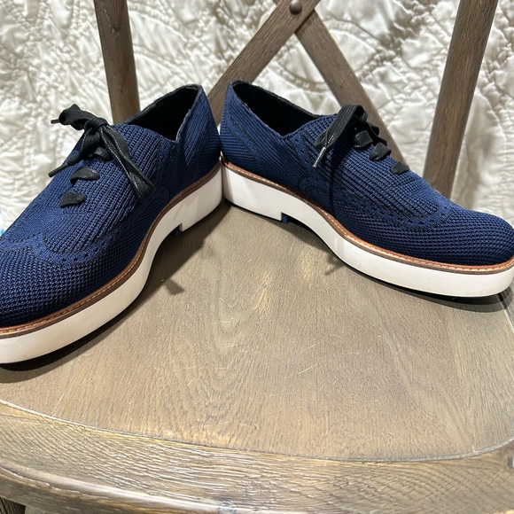 Zara Fabric Knit Upper Blue Platform Derby Oxford Shoes - Picture 8 of 8